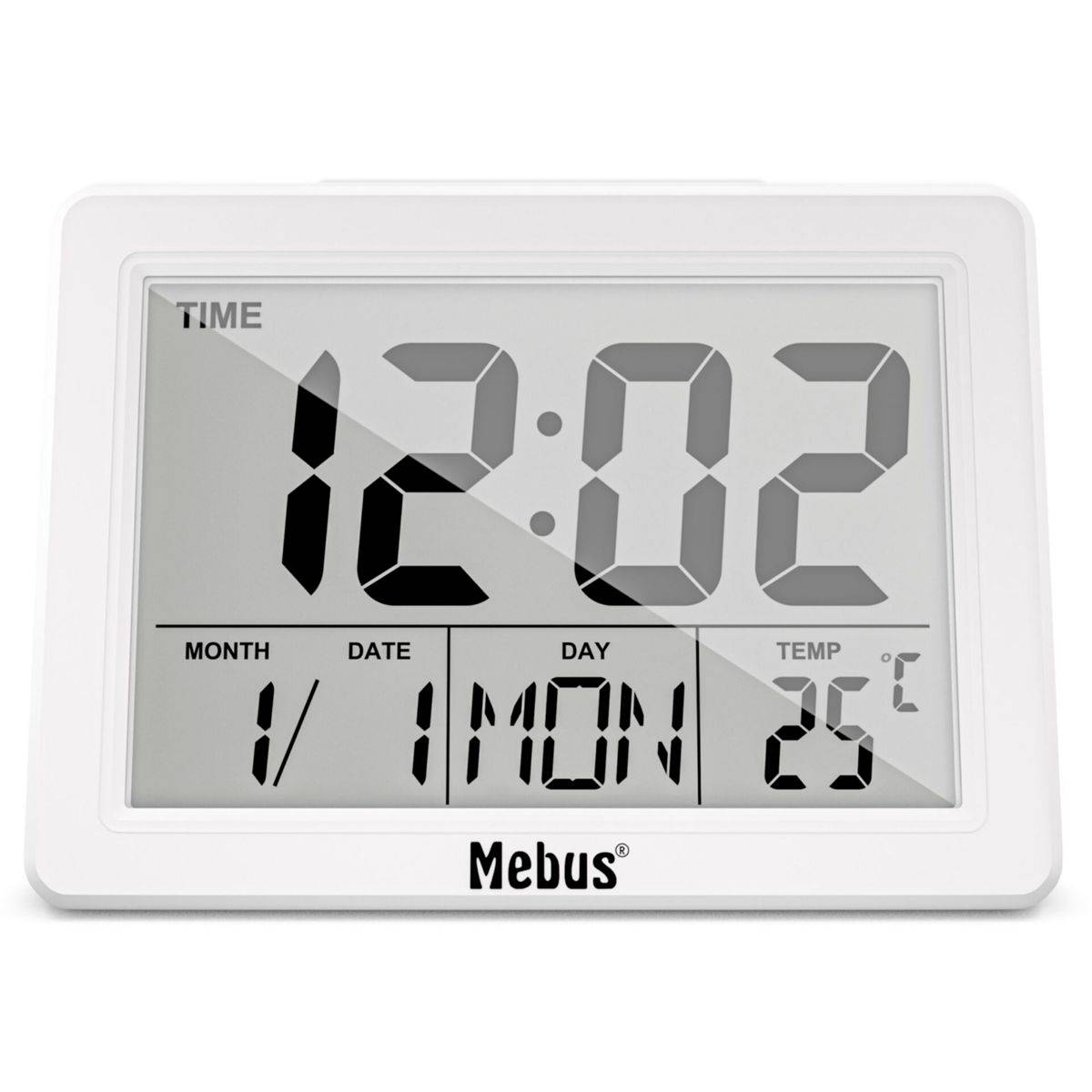 Mebus 25738, Quarzwecker, Rechteck, Weiß, 12/24 h, F, °C, Weiß