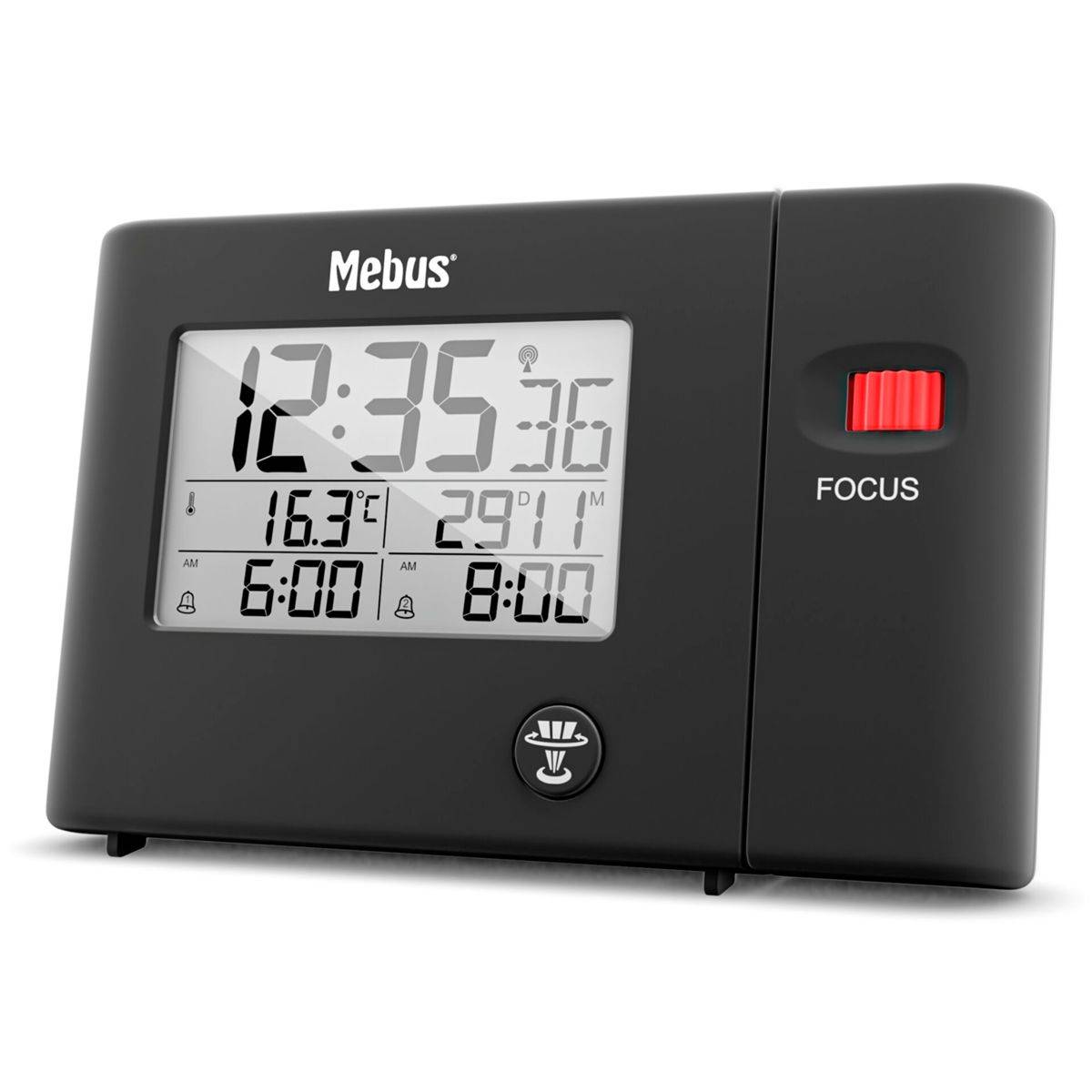 Mebus 25795, Digitaler Wecker, Rechteck, Schwarz, 12/24 h, F, °C, Zeit