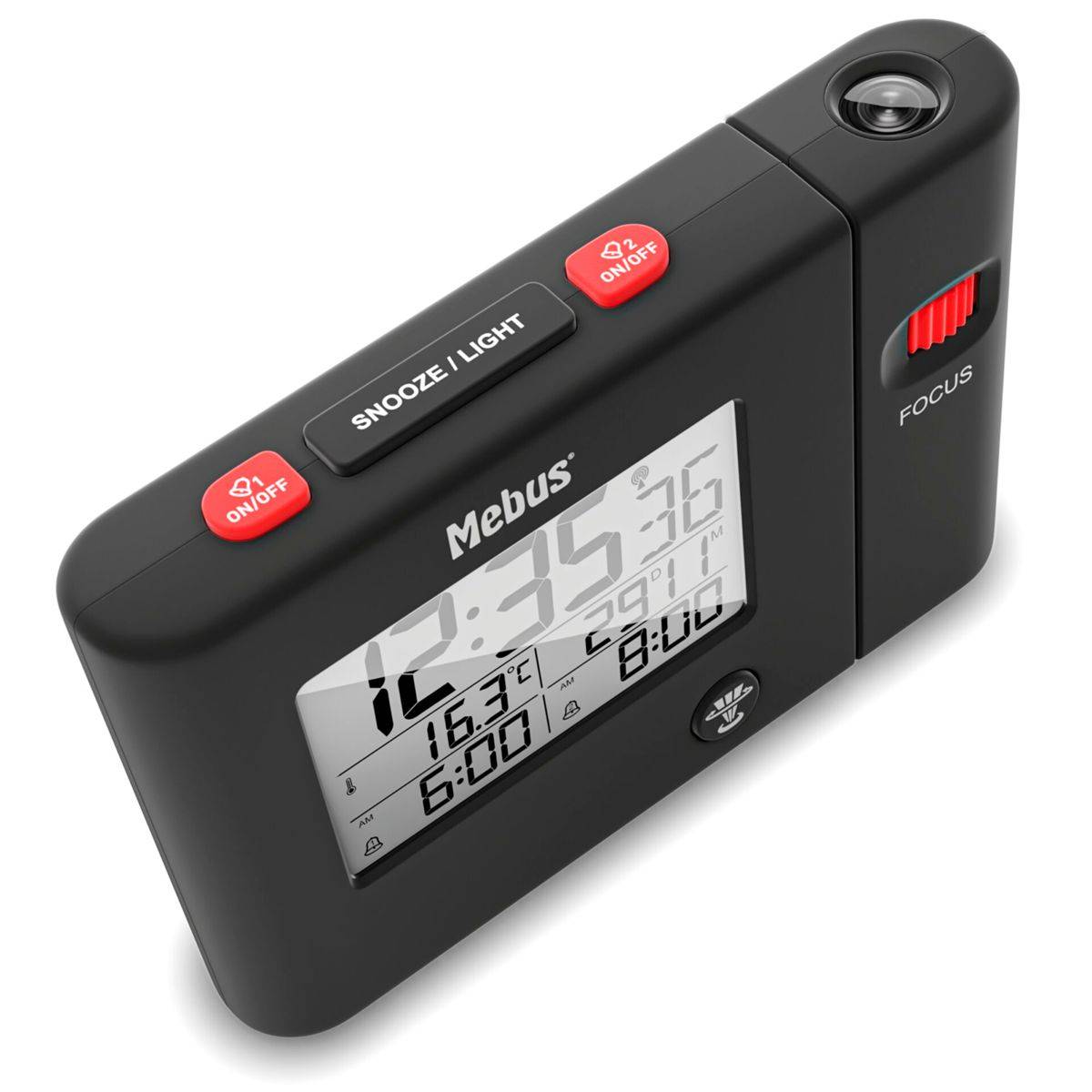 Mebus 25795, Digitaler Wecker, Rechteck, Schwarz, 12/24 h, F, °C, Zeit