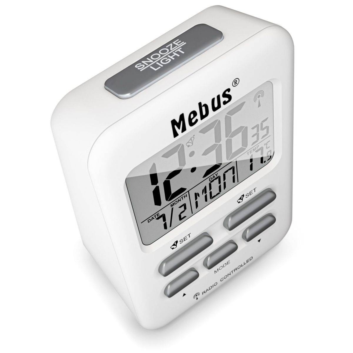 Mebus 25800, Digitaler Wecker, Rechteck, Weiß, 12/24 h, F, °C, Blau