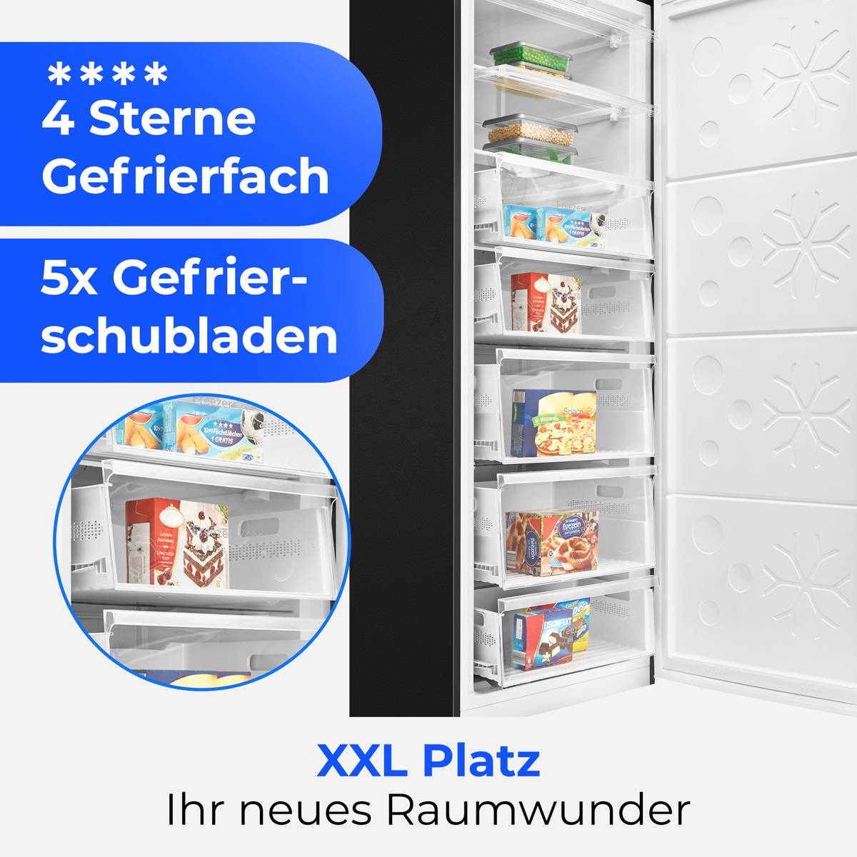 Bomann Gefrierschrank GSVS 7365 weiß, 380 l, 18 kg/24h, SN-T, No-Frost-System, D, Schwarz