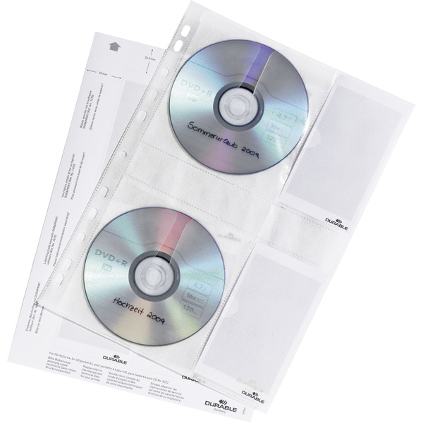 Durable CD/DVD Ordner-Hülle 522219 4 CDs/DVDs/Blu-rays Transparent Polypropylen 5 St.
