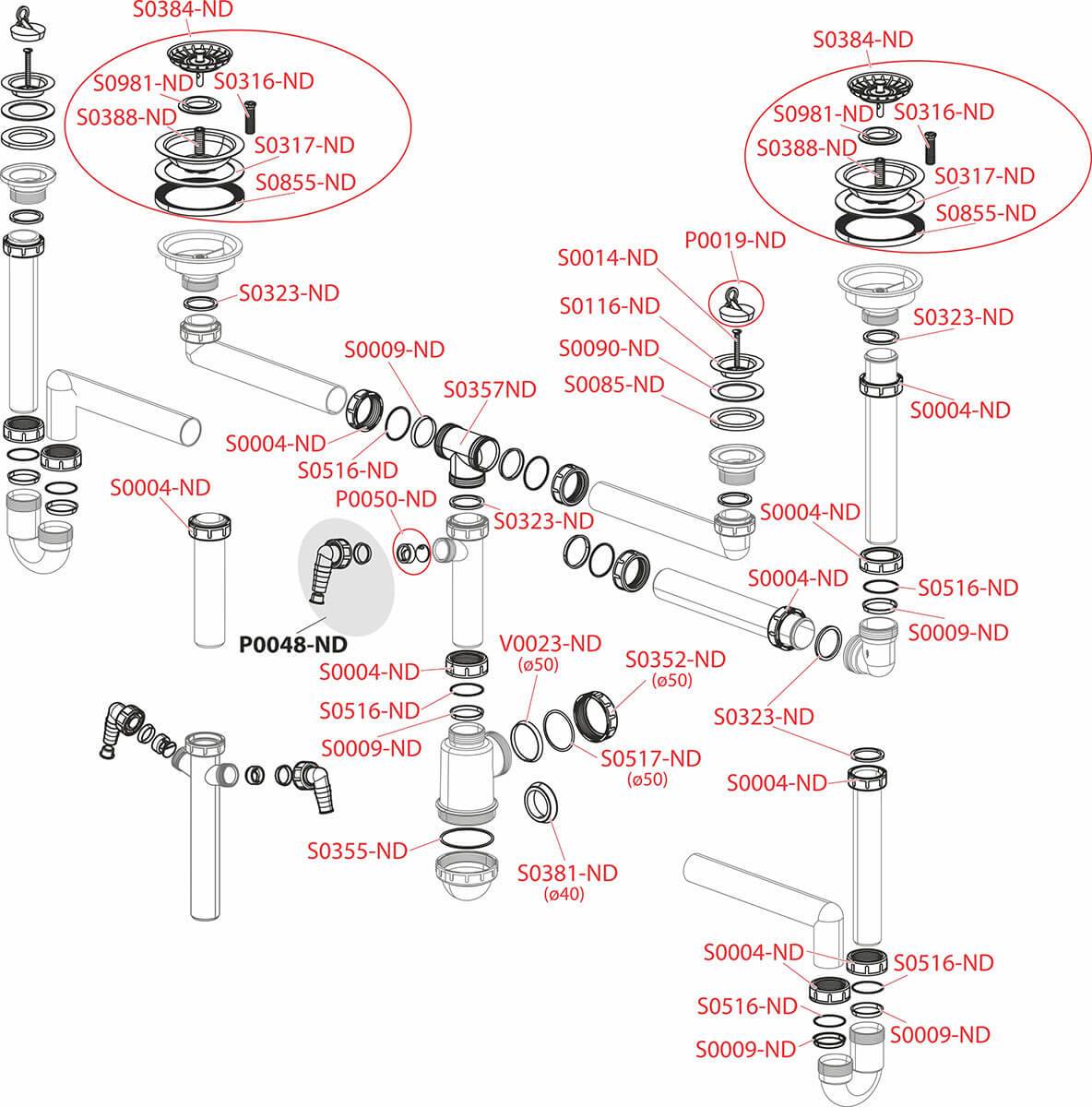 Alcadrain Doppelspülbeckensiphon mit einem Edelstahlgitter DN 115 und einem Geräteanschluss