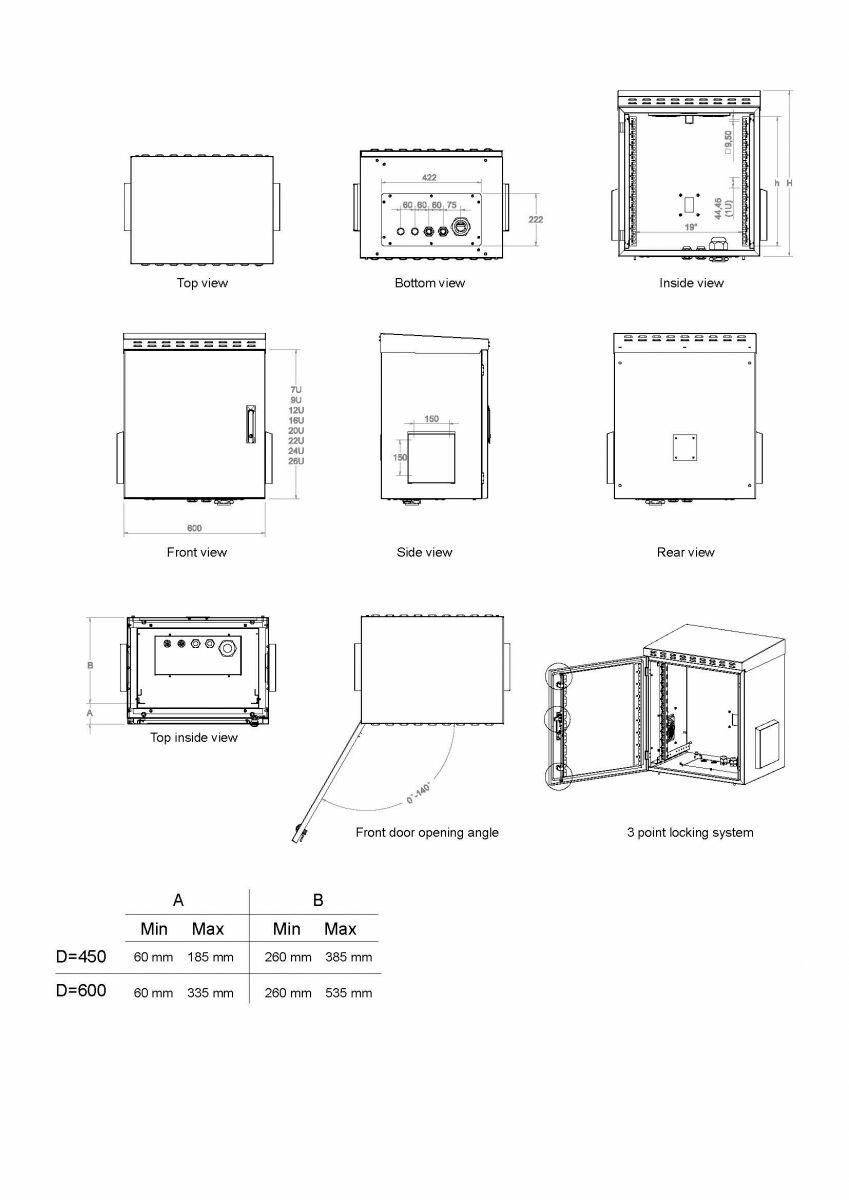 Equip 19" Wandgehäuse Stahlt. Out 600x450mm IP55 16U grau (Speditionsversand)