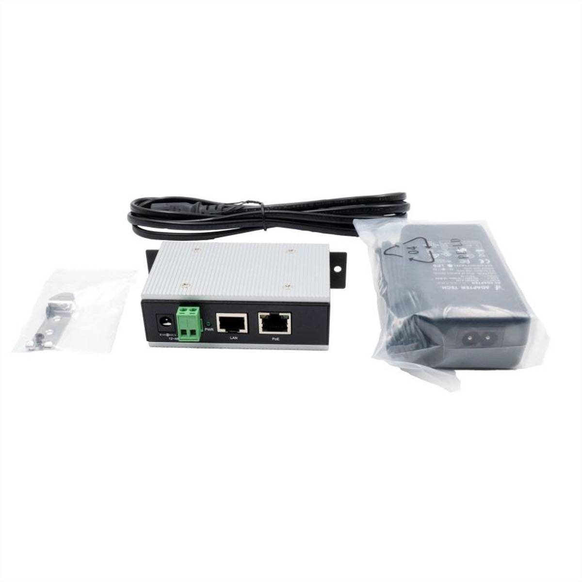 EXSYS EX-6007PoE-WT PoE Gigabit Injektor 12-48V, Metall Gehäuse Industrial Networking PoE-Injektor