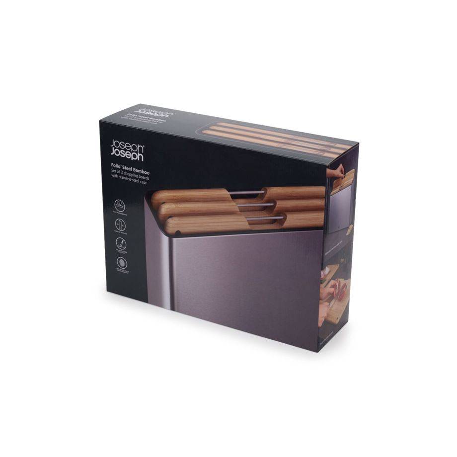 Joseph Joseph Folio Steel 3-tlg. Schneidebrett-Set Bambusblock
