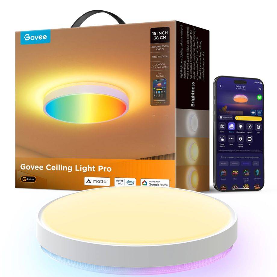 Govee Deckenleuchte, Intelligente Bodenbeleuchtung, Wi-Fi/Bluetooth, Weiß, Nicht austauschbare(s)