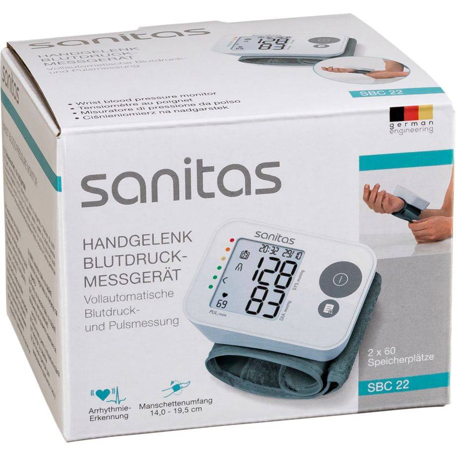 Sanitas SBC 22, Handgelenk, Automatisch, Grau, Weiß, 1 Benutzer, 14 - 19,5 cm, LCD