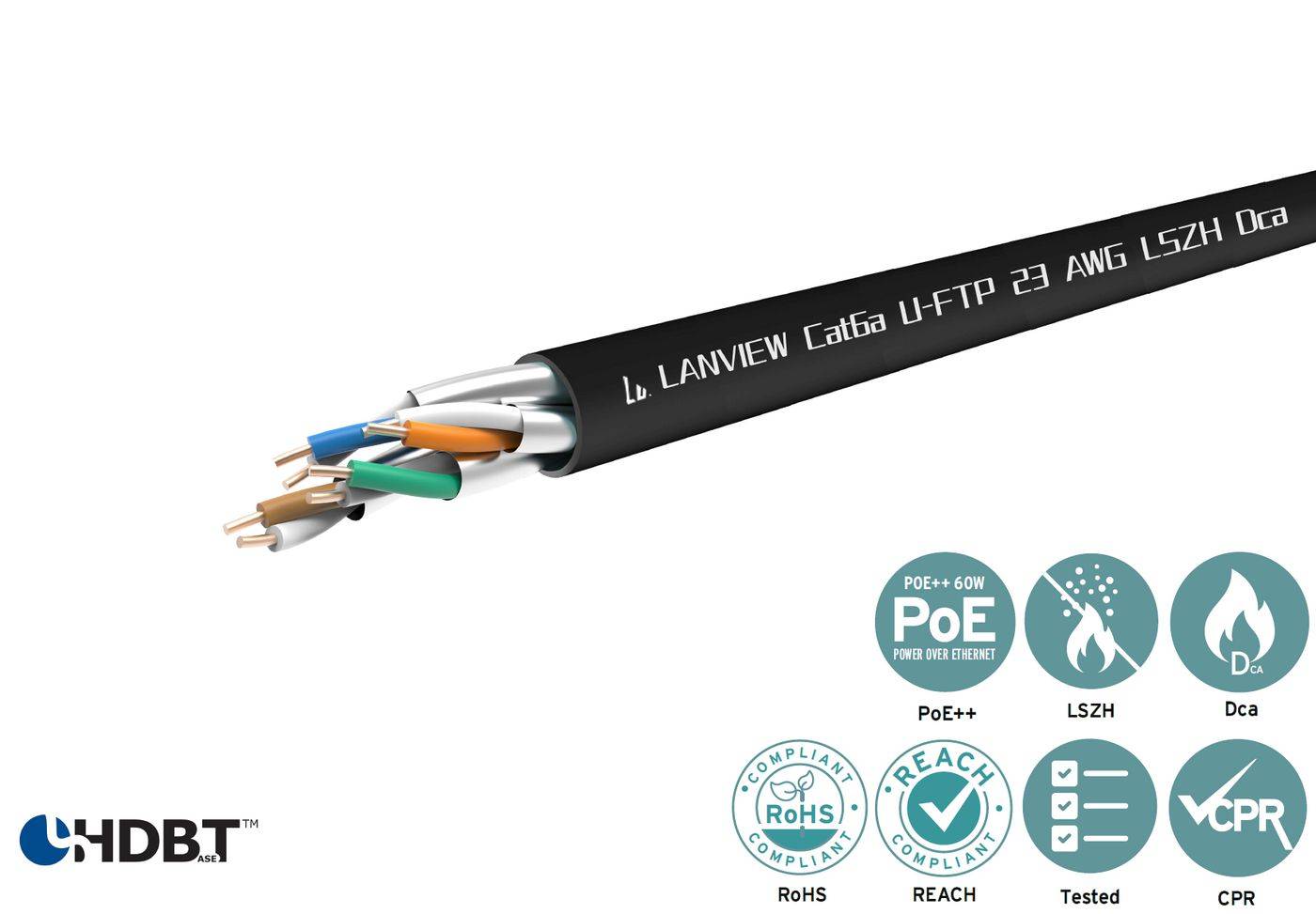 LANVIEW Cat6a U-FTP 4x2xAWG23 LSZH Black 305m, Dca