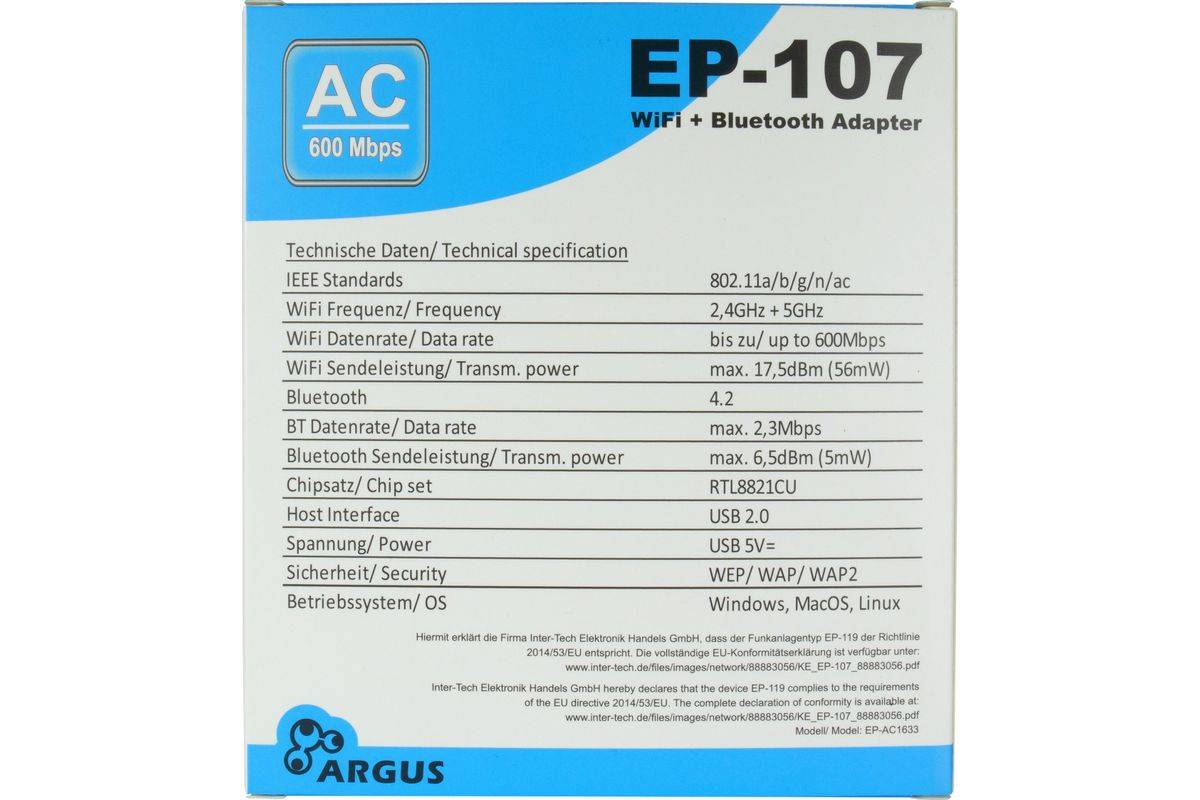 Inter-Tech Argus EP-107 - Netzwerkadapter - USB 2.0 - Wi-Fi