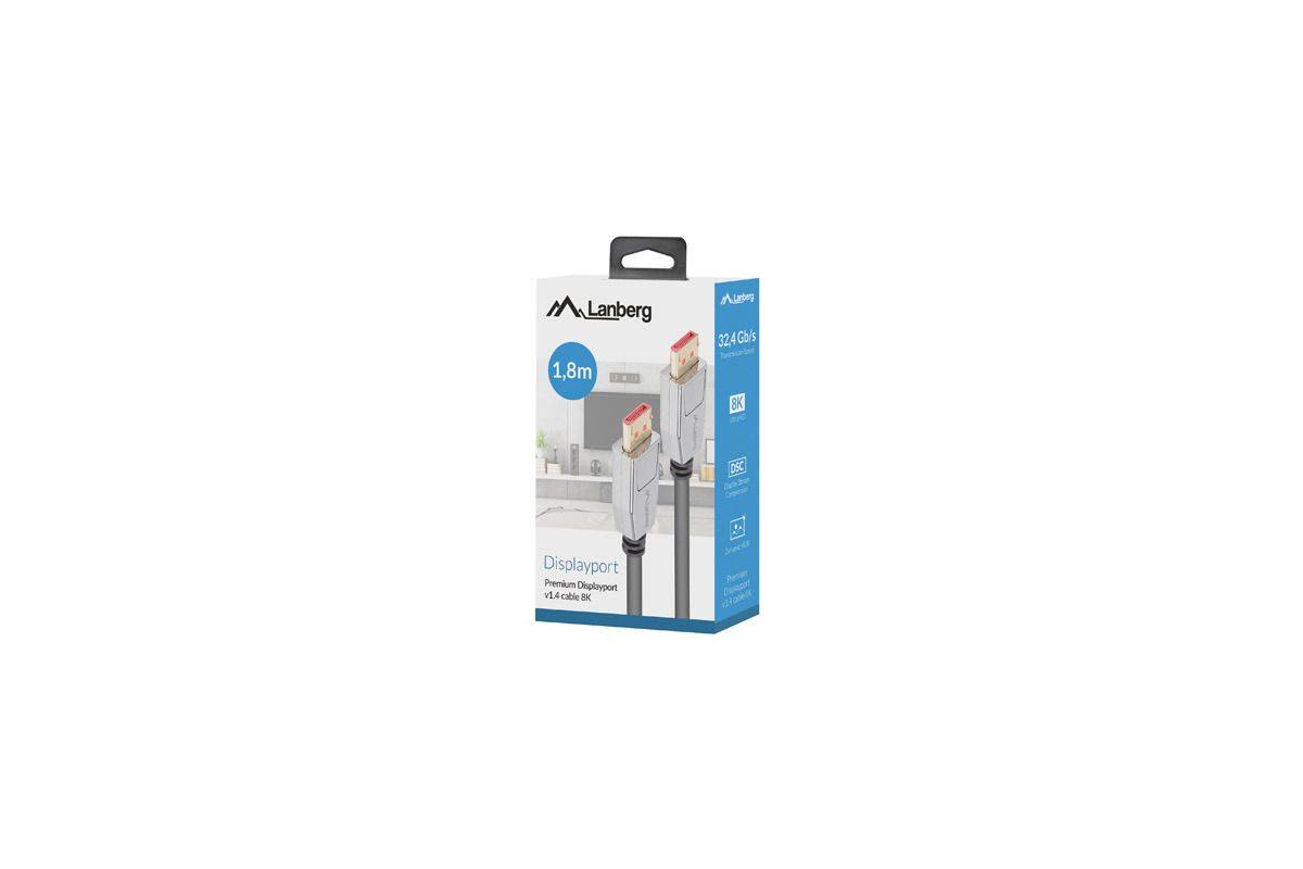 LANBERG Displayport M/M 20 PIN V1.4 Kabel 1,8m 8K 60Hz sw Multimedia-Technik Displayport-Kabel