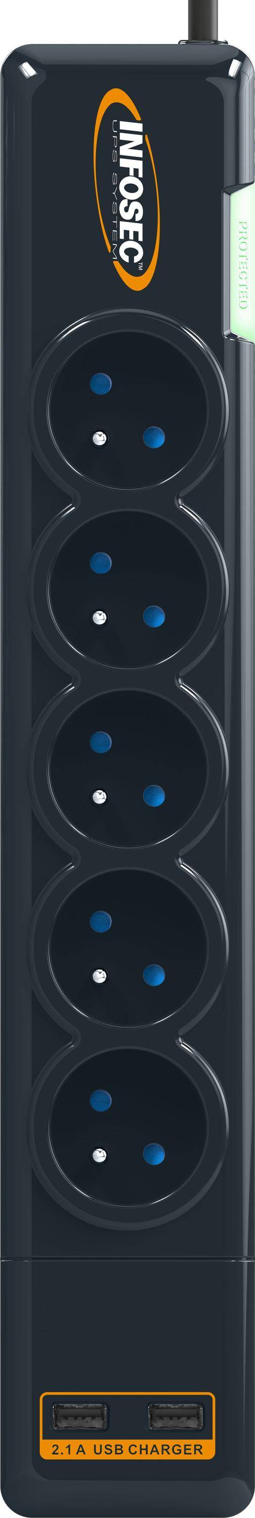 Infosec S5 USB NEO, 306 J, 5 AC-Ausgänge, Typ F, 230 V, 50 Hz, 3680 W