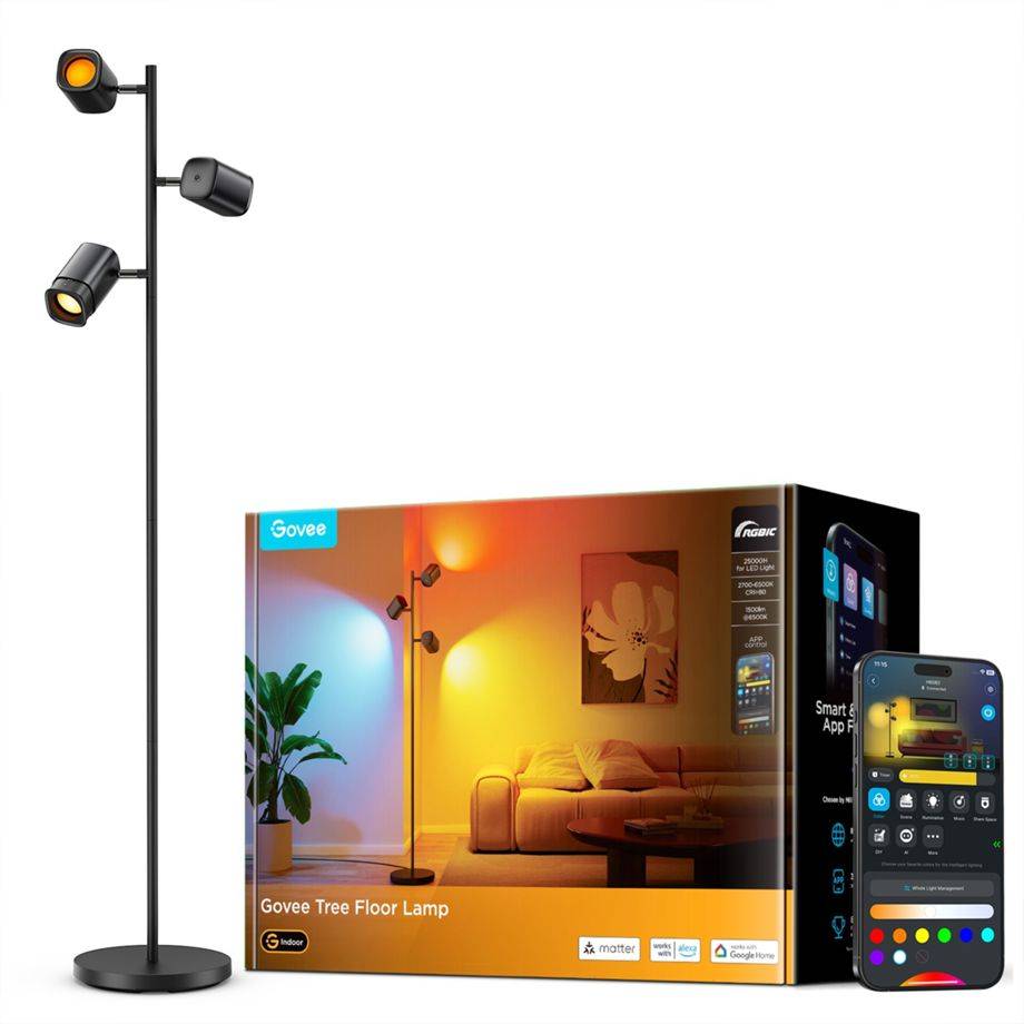 Govee - 3-Flammen LED StehlampeFlexible Dreifach-Lampensteuerung /