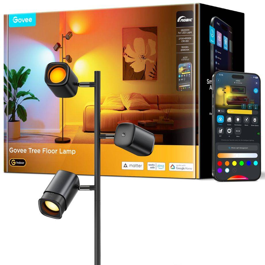 Govee - 3-Flammen LED StehlampeFlexible Dreifach-Lampensteuerung /
