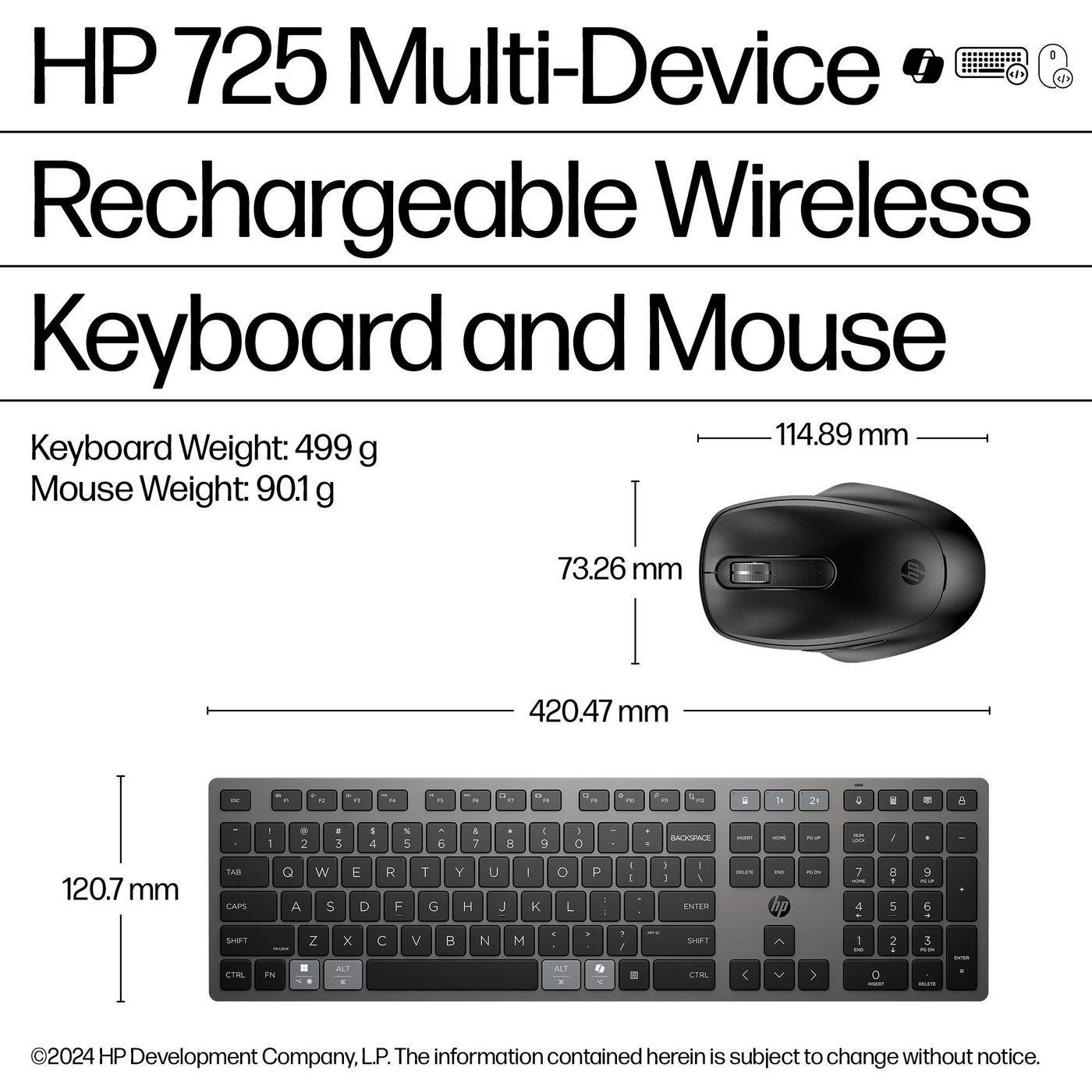 HP 725 - Tastatur-und-Maus-Set - multifunktional, wiederaufladbar, betrieben mit Superkondensator