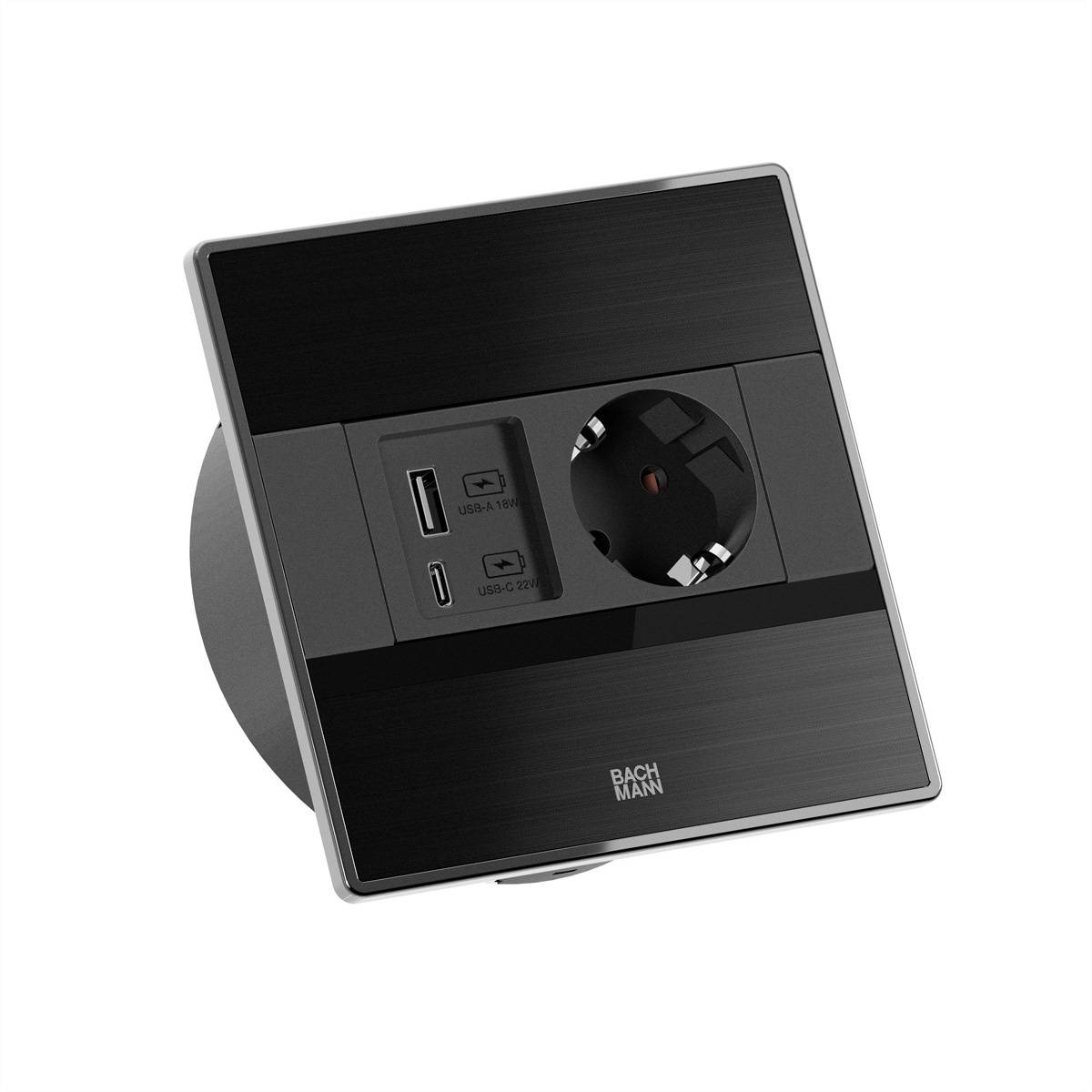 Bachmann SENSE schwarz 1x CEE7/3, 1x USB A/C L=2,0m AEH