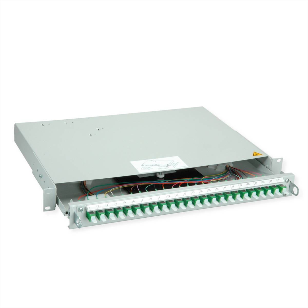 TELEGÄRTNER PROFI V LWL-Panel mit Kupplungen & Pigtails, 24x E2000, grün, OS2 APC, Grade B