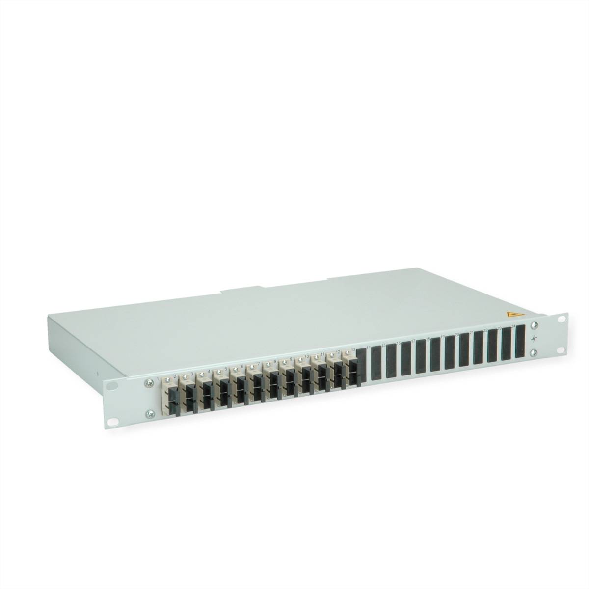 TELEGÄRTNER BASIS eco LWL-Panel mit Kupplungen & Pigtails, 12x SC Duplex, beige, OM2, Grade C