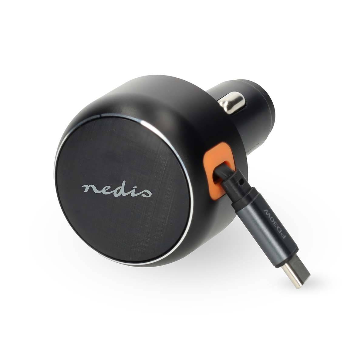 30W Kfz-Ladegerät mit ausziehbarem USB-C-Kabel und PD Dunkelgrau