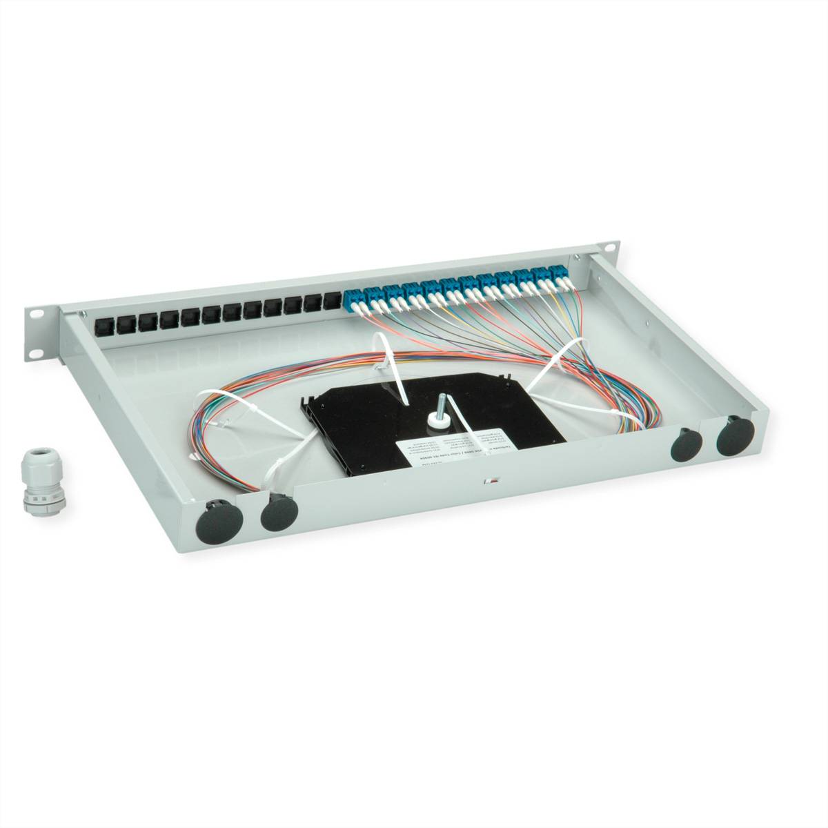TELEGÄRTNER BASIS eco LWL-Panel mit Kupplungen & Pigtails, 12x LC Duplex, blau, OS2 PC, Grade C