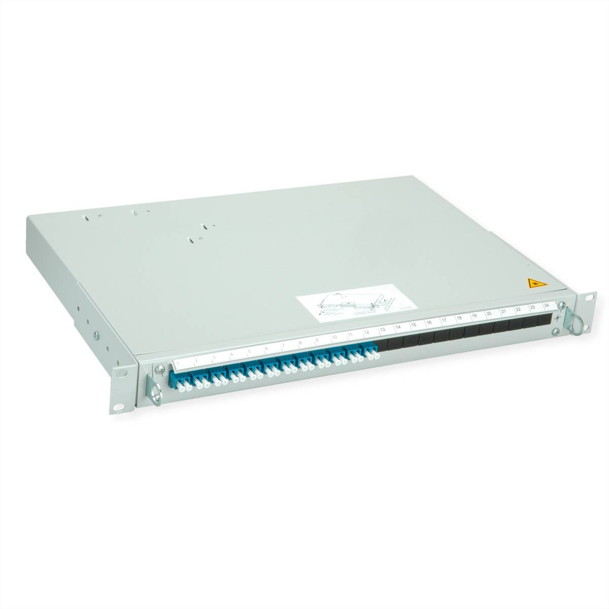 TELEGÄRTNER PROFI V LWL-Panel mit Kupplungen & Pigtails, 12x LC Duplex, blau, OS2 PC, Grade B
