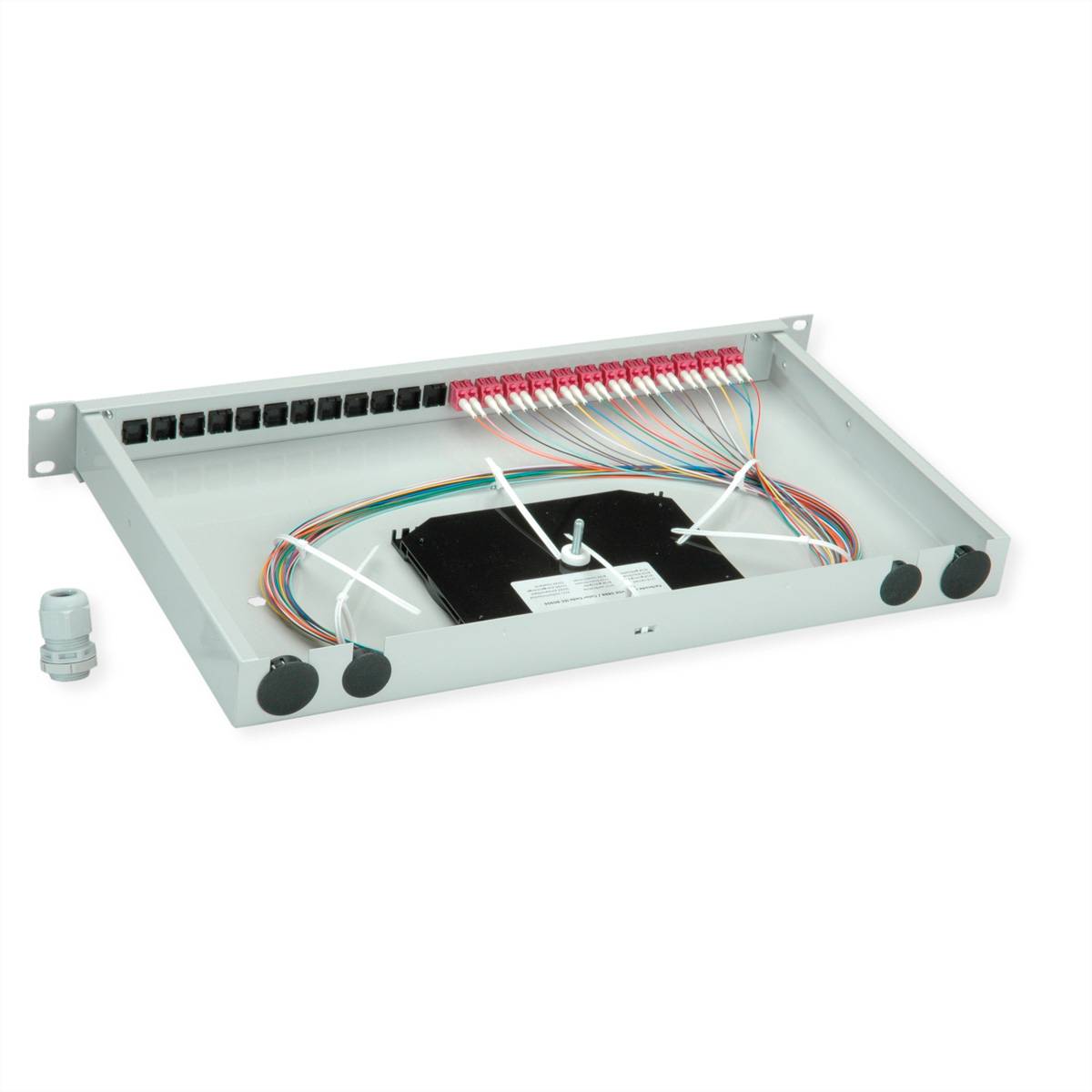TELEGÄRTNER BASIS eco LWL-Panel mit Kupplungen & Pigtails, 12x LC Duplex, violett, OM4, Grade C