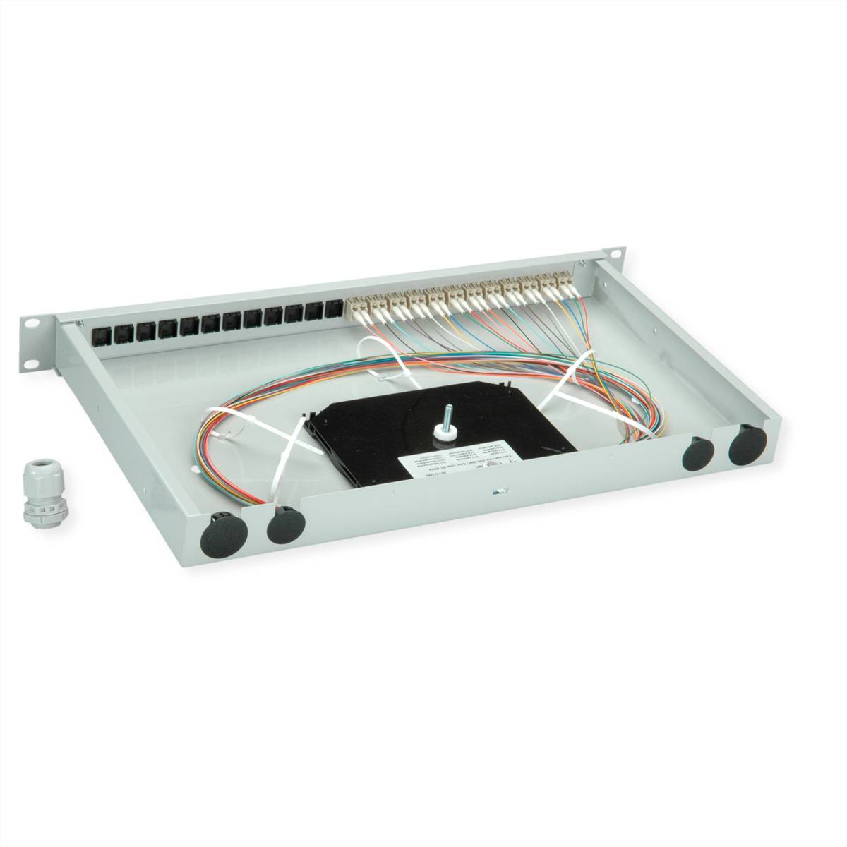 TELEGÄRTNER BASIS eco LWL-Panel mit Kupplungen & Pigtails, 12x LC Duplex, beige, OM2, Grade C