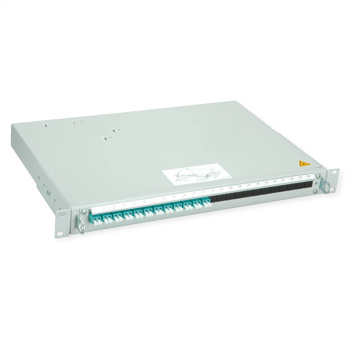 TELEGÄRTNER PROFI V LWL-Panel mit Kupplungen & Pigtails, 12x LC Duplex, türkis, OM3, Grade B
