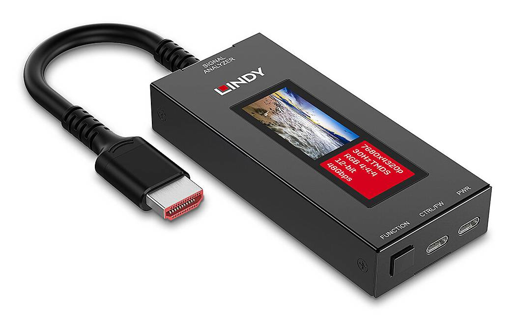 LINDY HDMI 8K60 Signal Analyzer, tragbar, mit LCD Bildschirm Multimedia-Technik Verteiler
