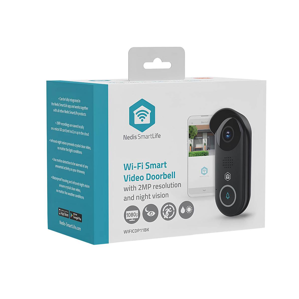 WLAN Videotürklingel 2MP Full HD 1080p IPX54 Nachtsicht Schwarz