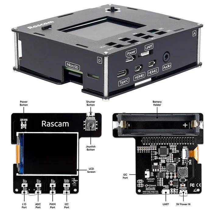 SunFounder Rascam DIY-Kamerakit für Raspberry Pi 4B, 5MP, 2,4 Zoll TFT, RGB-Flash, UART, I2C, PWM