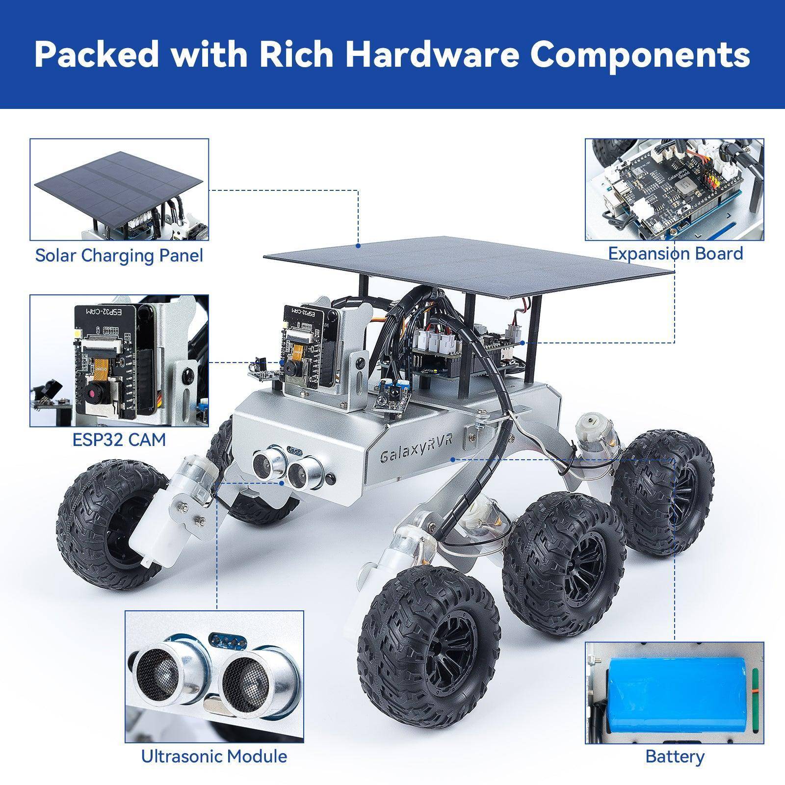 SunFounder GalaxyRVR Mars Rover Kit, Arduino Uno R3 kompatibel, Rocker-Bogie, Solar, FPV, ESP32 CAM