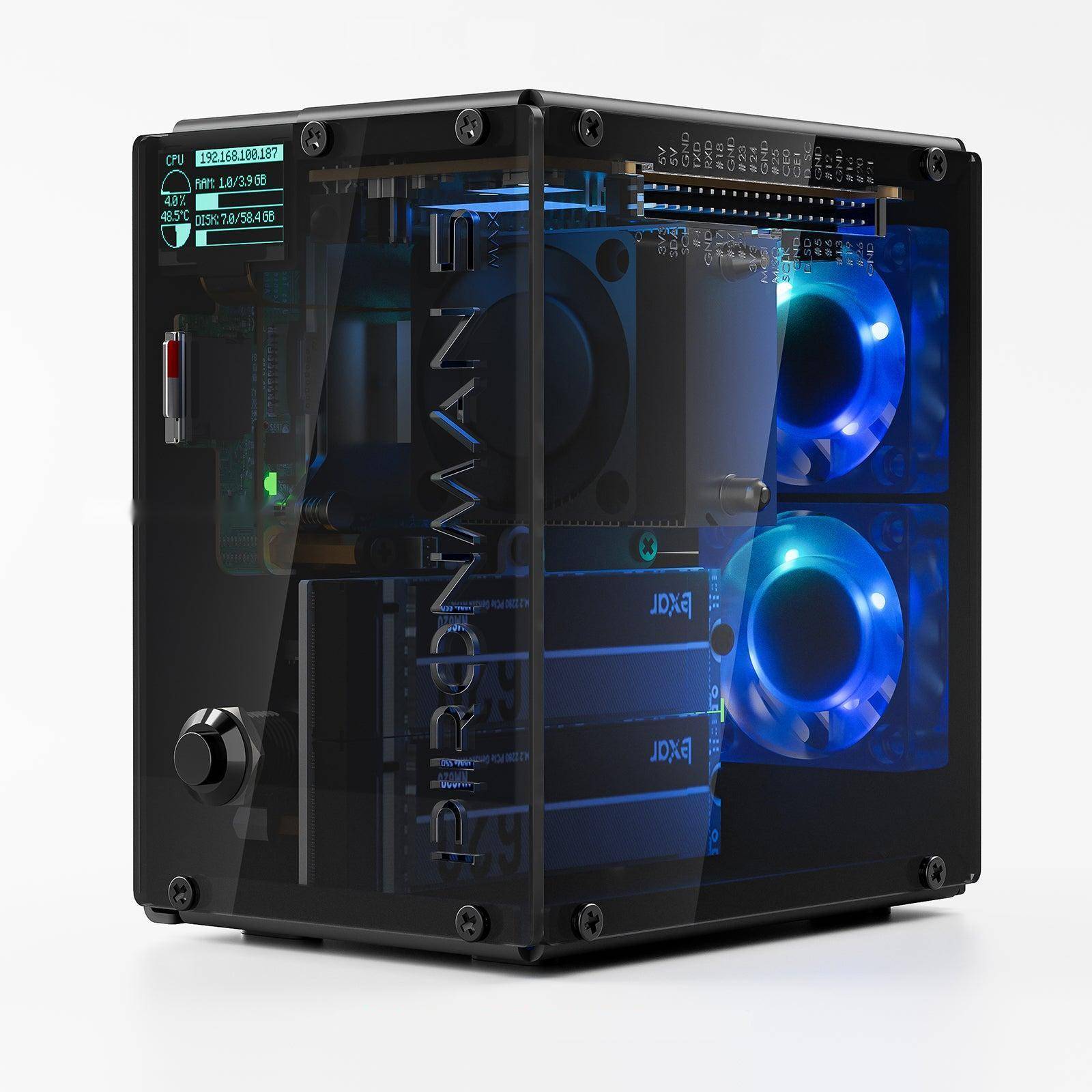 SunFounder Pironman 5-MAX Mini-Tower-Gehäuse Kit, 2 NVMe RAID, PCIe, PWM-Kühler, RGB-Lüfter, schwarz