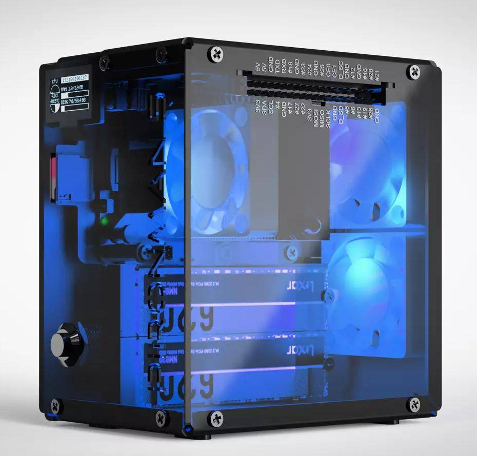 SunFounder Pironman 5-MAX Mini-Tower-Gehäuse Kit, 2 NVMe RAID, PCIe, PWM-Kühler, RGB-Lüfter, schwarz