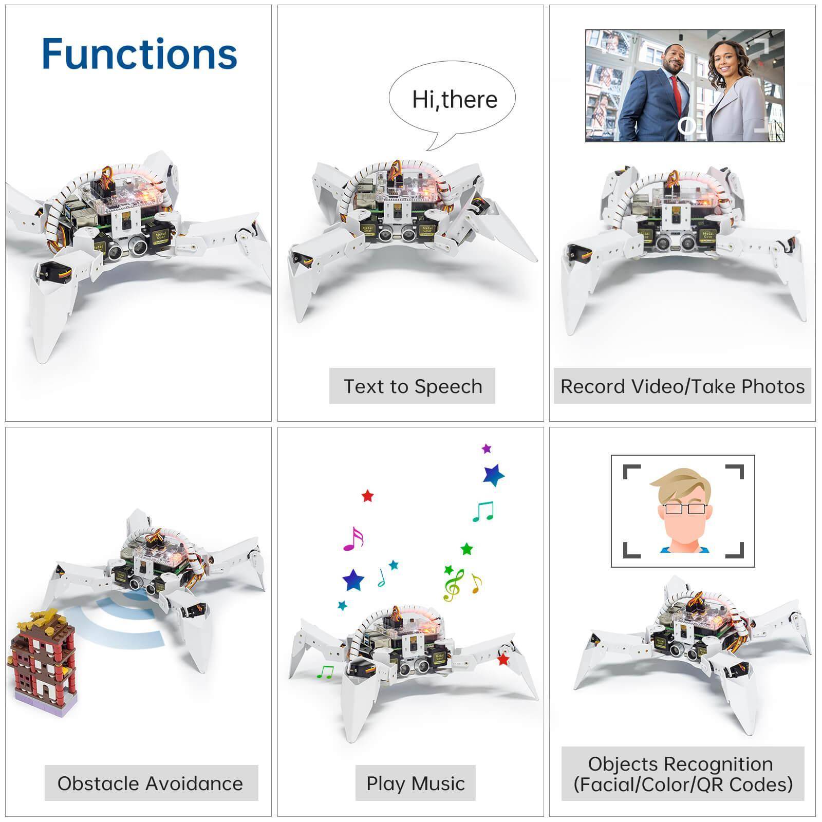 SunFounder PiCrawler Raspberry Pi Robot Kit, Kamera, Ultraschall, Python, EzBlock, 13 Bewegungen