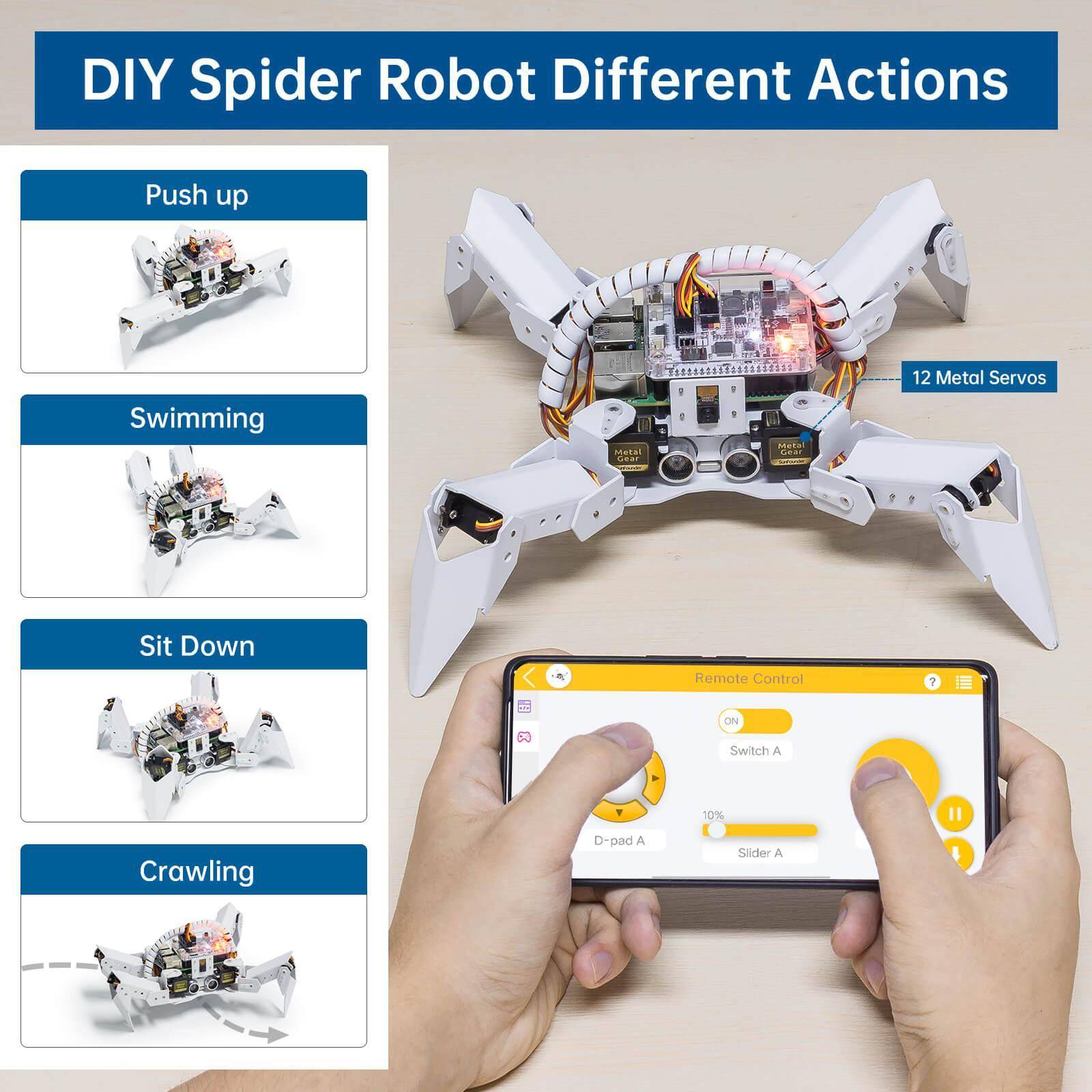 SunFounder PiCrawler Raspberry Pi Robot Kit, Kamera, Ultraschall, Python, EzBlock, 13 Bewegungen