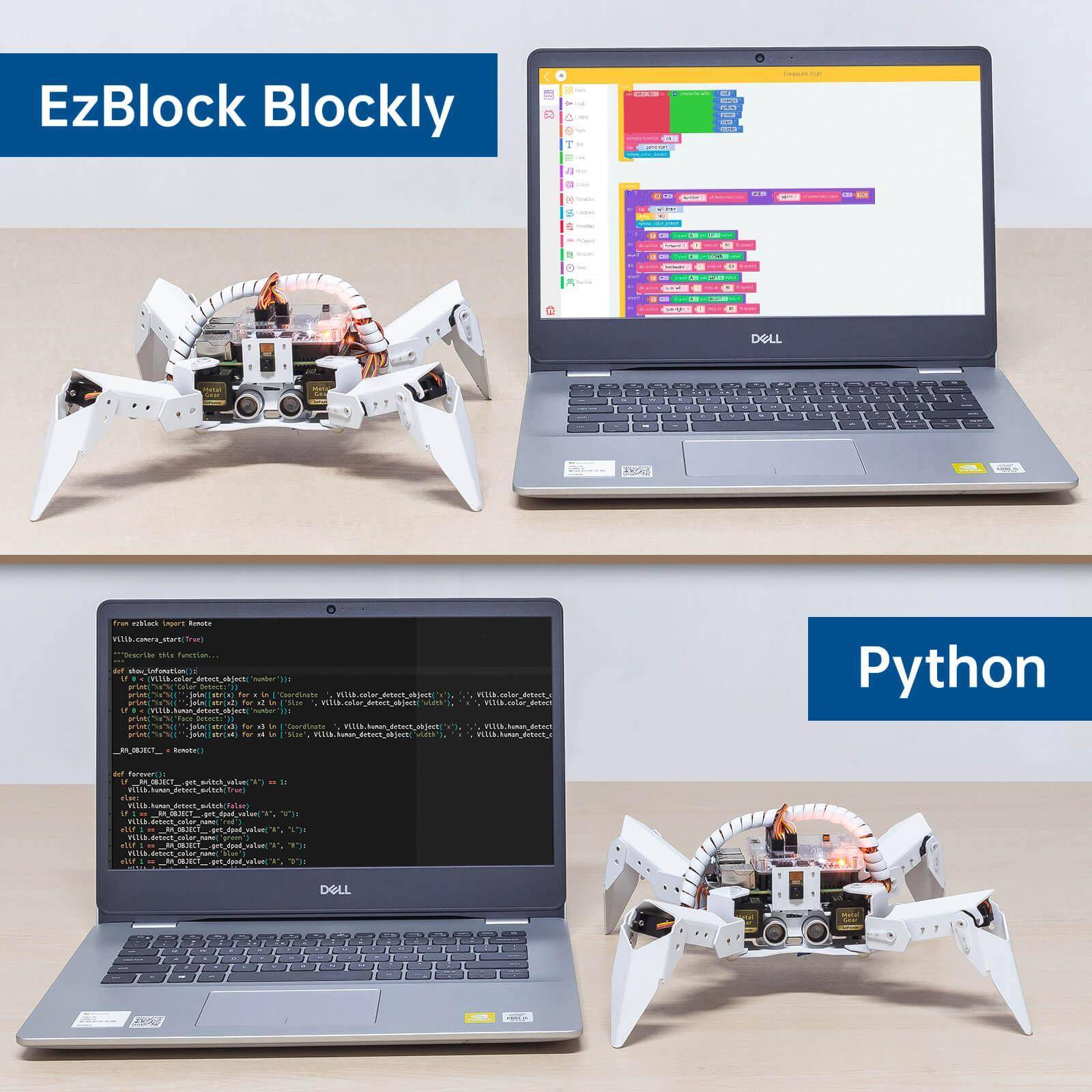 SunFounder PiCrawler Raspberry Pi Robot Kit, Kamera, Ultraschall, Python, EzBlock, 13 Bewegungen