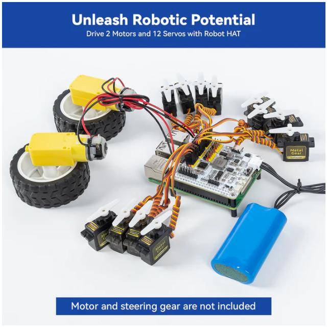 SunFounder Robot HAT Expansion Board, 12 PWM-Kanäle, 4 digitale Signale, 4-Kanal 12-Bit ADC, 5V/3A