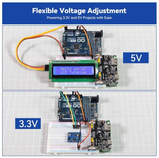 SunFounder BreadVolt Breadboard Akku Stromversorgung, 5V/1,5A oder 3,3V/1A, USB-C