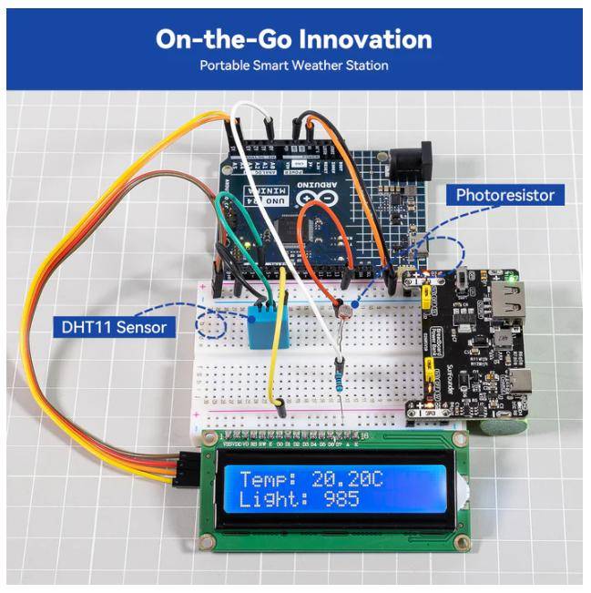SunFounder BreadVolt Breadboard Akku Stromversorgung, 5V/1,5A oder 3,3V/1A, USB-C