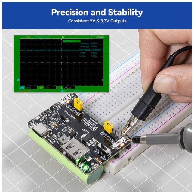SunFounder BreadVolt Breadboard Akku Stromversorgung, 5V/1,5A oder 3,3V/1A, USB-C