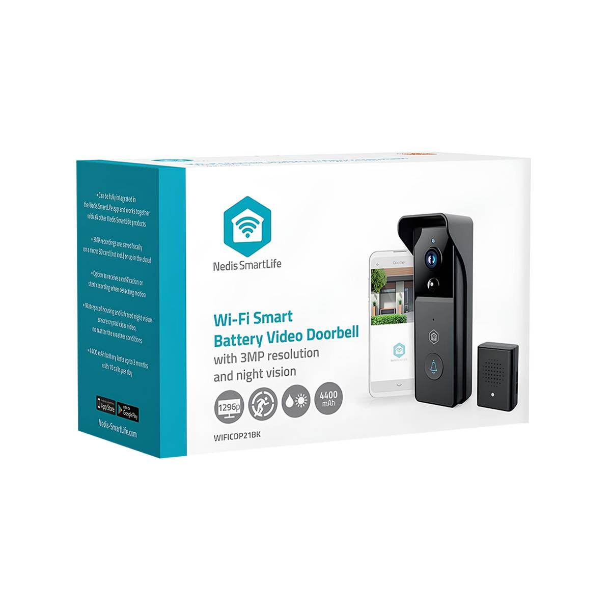 WLAN Videotürklingel 3MP 1296p IPX44 mit USB-Gong 4400mAh Schwarz