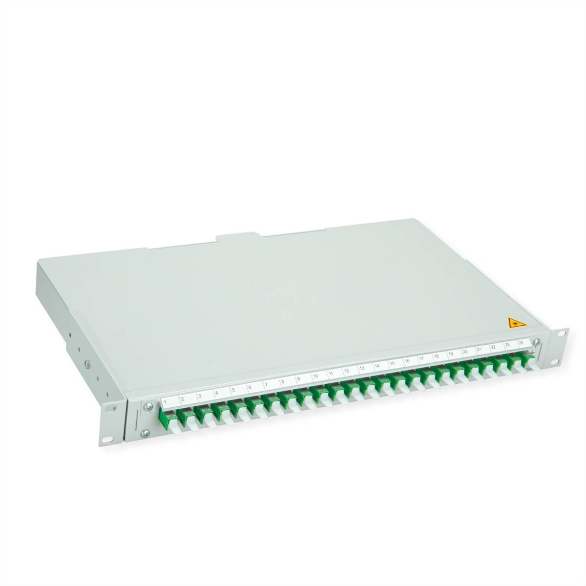 TELEGÄRTNER BASIS V LWL-Panel mit Kupplungen & Pigtails, 24x E2000, OS2 grün APC
