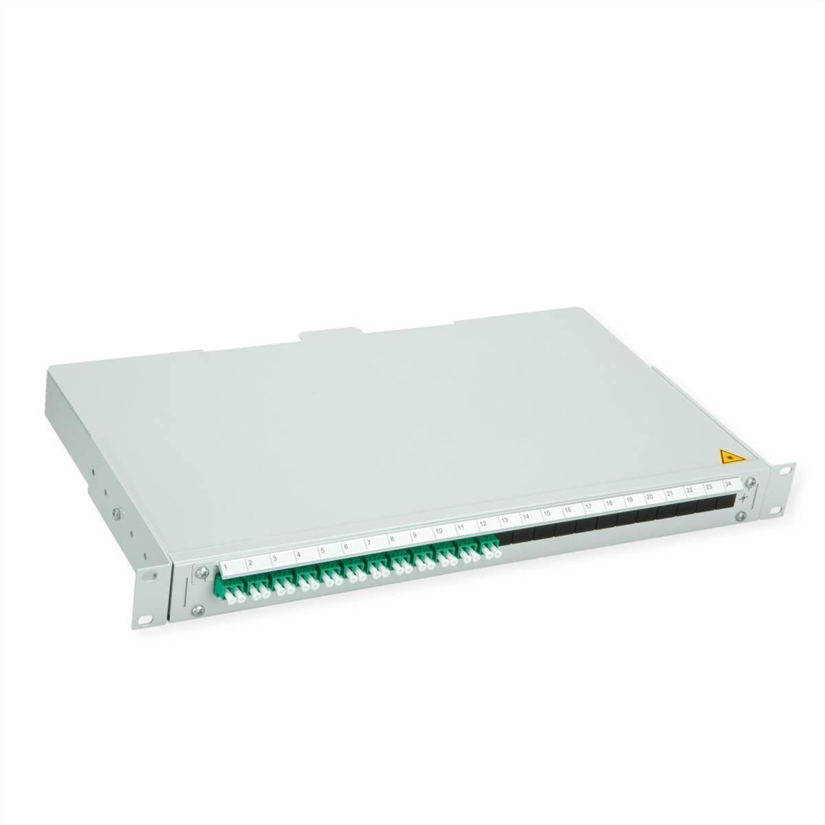 TELEGÄRTNER BASIS V LWL-Panel mit Kupplungen & Pigtails, 12x LC Duplex, grün, OS2 APC