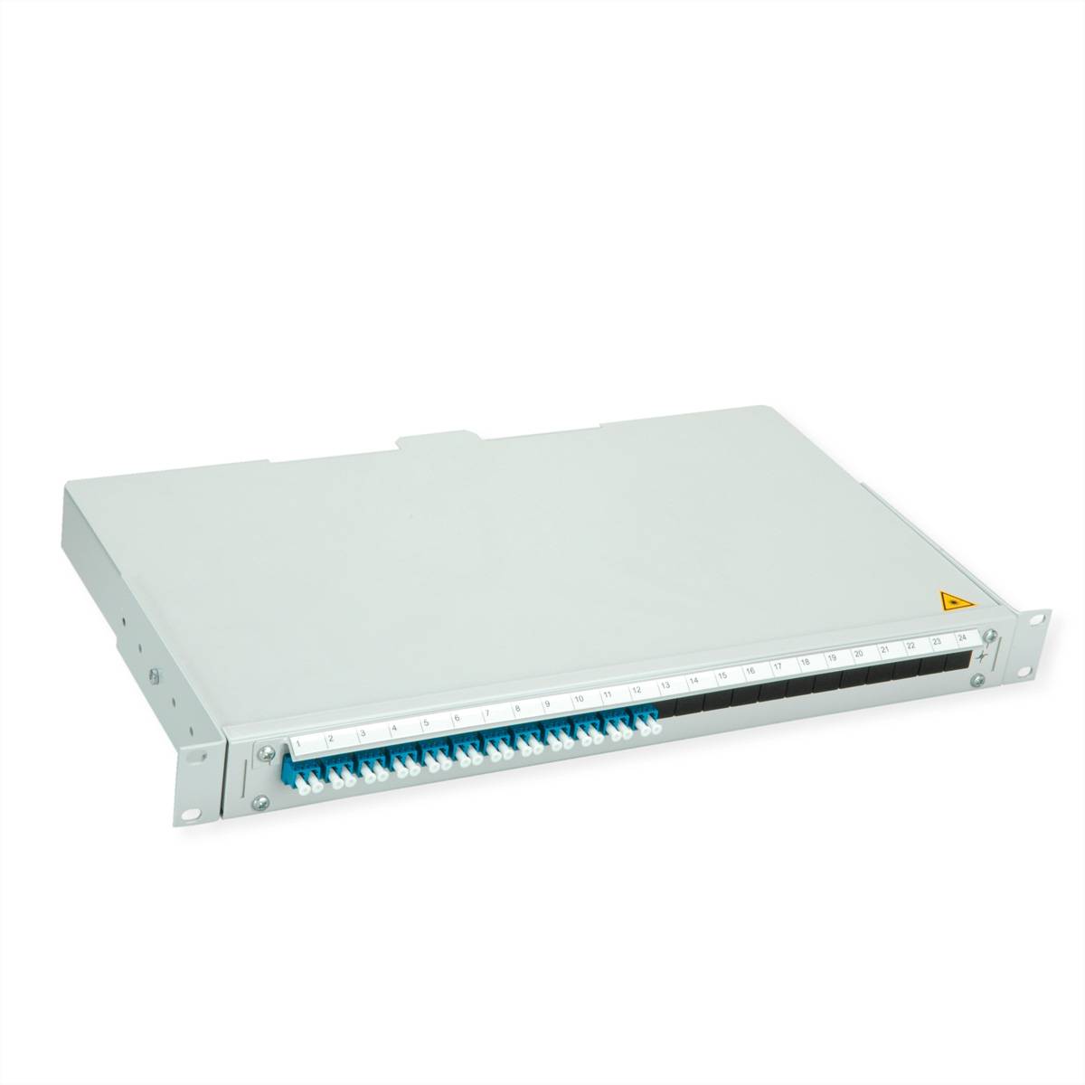 TELEGÄRTNER BASIS V LWL-Panel mit Kupplungen & Pigtails, 12x LC Duplex, blau, OS2 PC