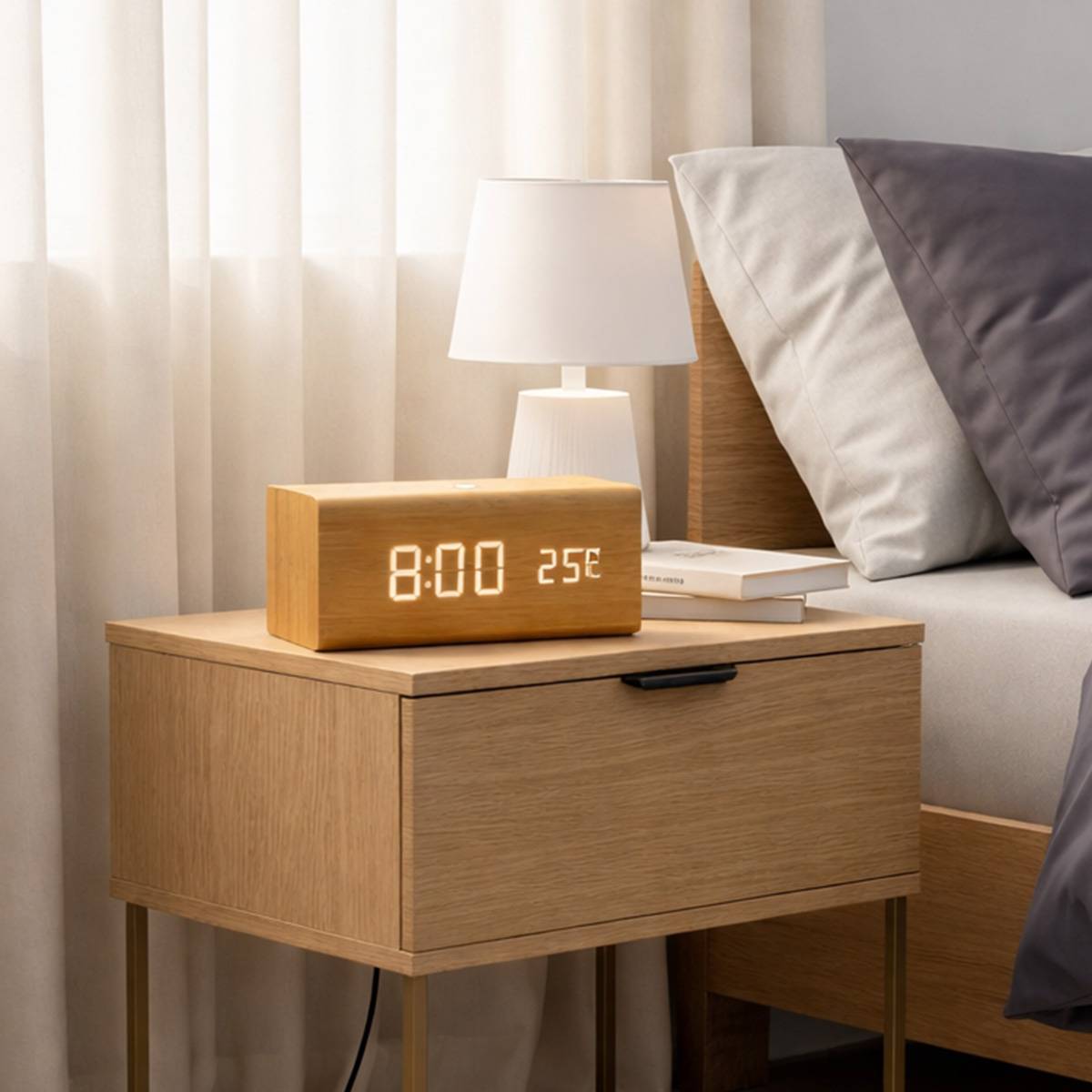 LED FM Radiowecker mit Snooze, Datum und Thermometer Beige