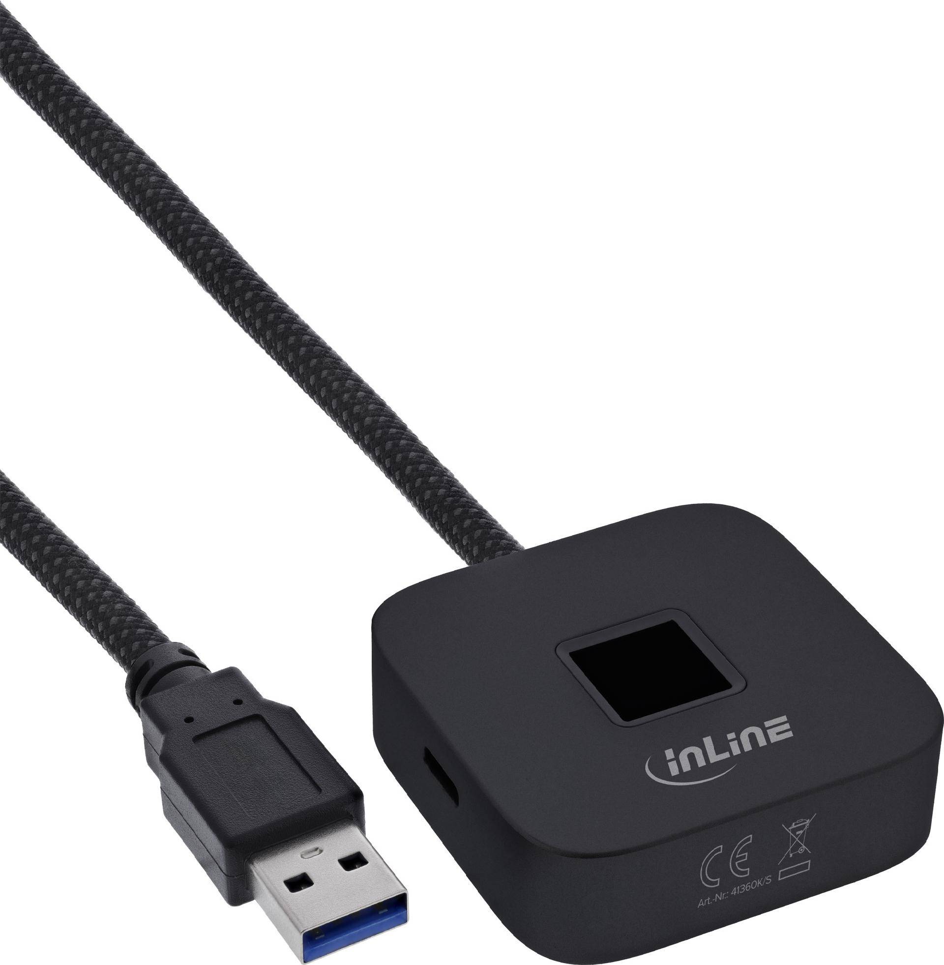 InLine USB Fingerabdruckscanner mit Hub Windows Hello kompatibel 1,5m schwarz Sicher anmelden ohne Passwort: