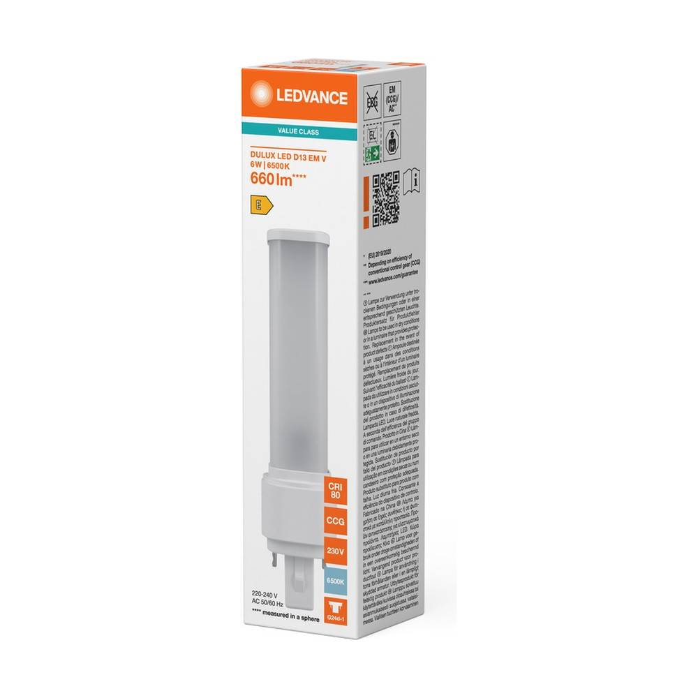 Ledvance DULUX LED D EM &amp; AC Mains Value 6W 660lm - 865 Tageslichtweiß | Ersatz Für 13W