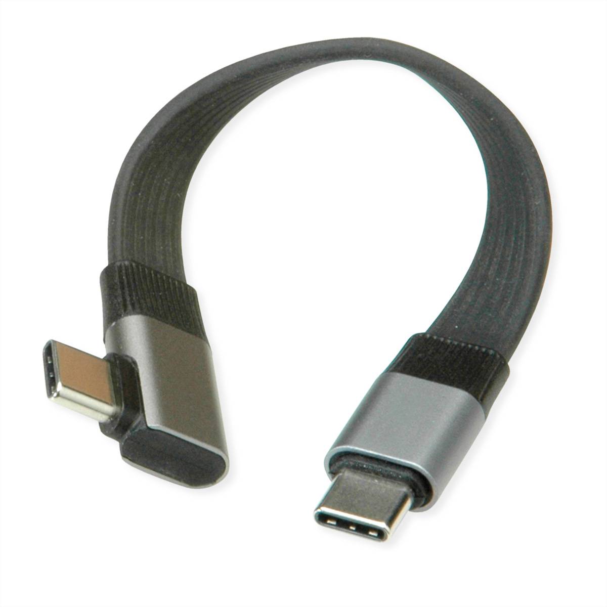 Roline USB4 2.0 Flachkabel, C–C, ST/ST, 8K UHD-2, 80Gbit/s, 240W, einseitig 90°-gewinkelt, schwarz, 0,13m
