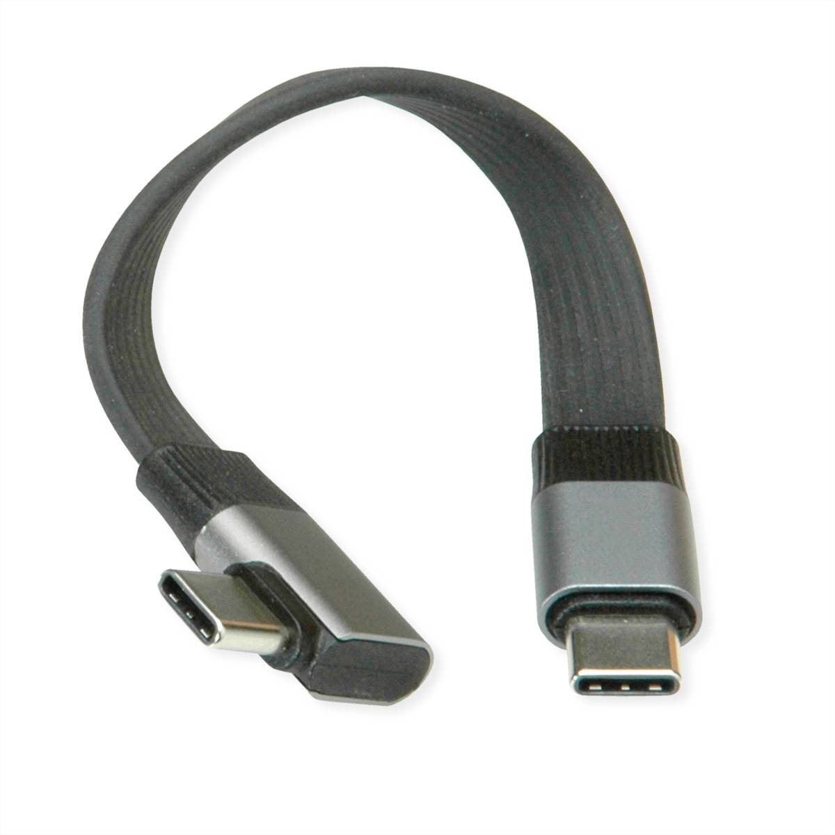 Roline USB4 2.0 Flachkabel, C–C, ST/ST, 8K UHD-2, 80Gbit/s, 240W, einseitig 90°-gewinkelt, schwarz, 0,13m
